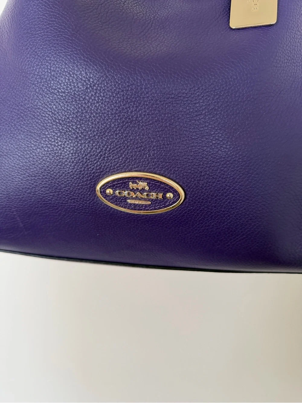 COACH Edie Turnlock Purple Gold Large Pebbled Leather Triple Hobo Shoulder Bag